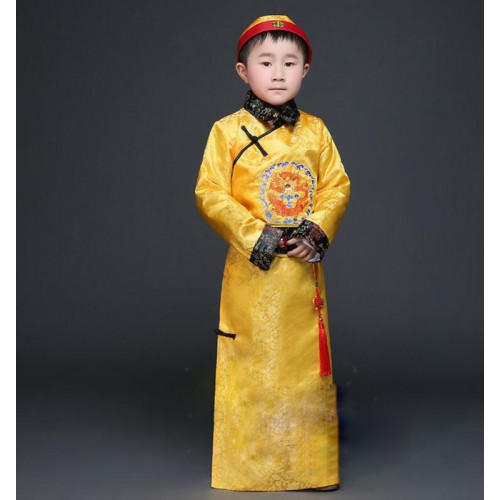 Gold Hanfu Dress Ancient Chinese Traditional Costume Men for Kids Boys Hanfu Cosplay Child Clothing Tang Dynasty Dance Children